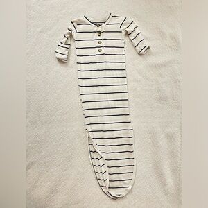 Lou Lou & Company White and Navy Striped Baby Sleep Knotted Gown
